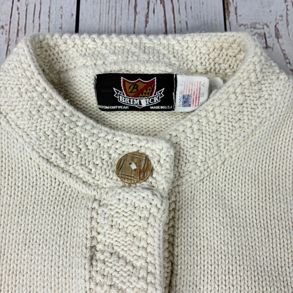 Brimwick Custom Knitwear Cream Cotton Lighthouse Nautical Cardigan Sweater XL
